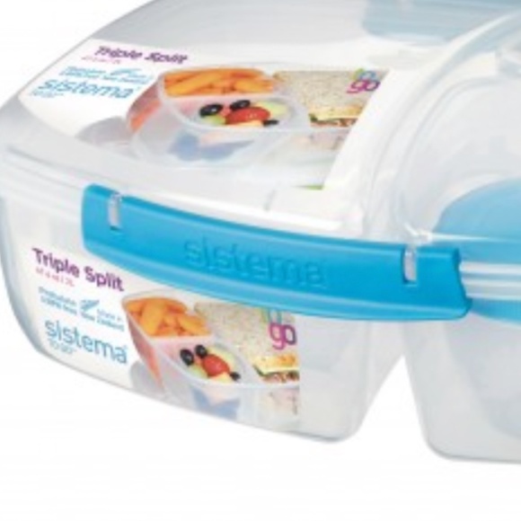 Set of TWO BLUE PINK Sistema Triple Split Lunch Boxes 2L 4 PC Set Each 8 Pieces - Picture 12 of 13